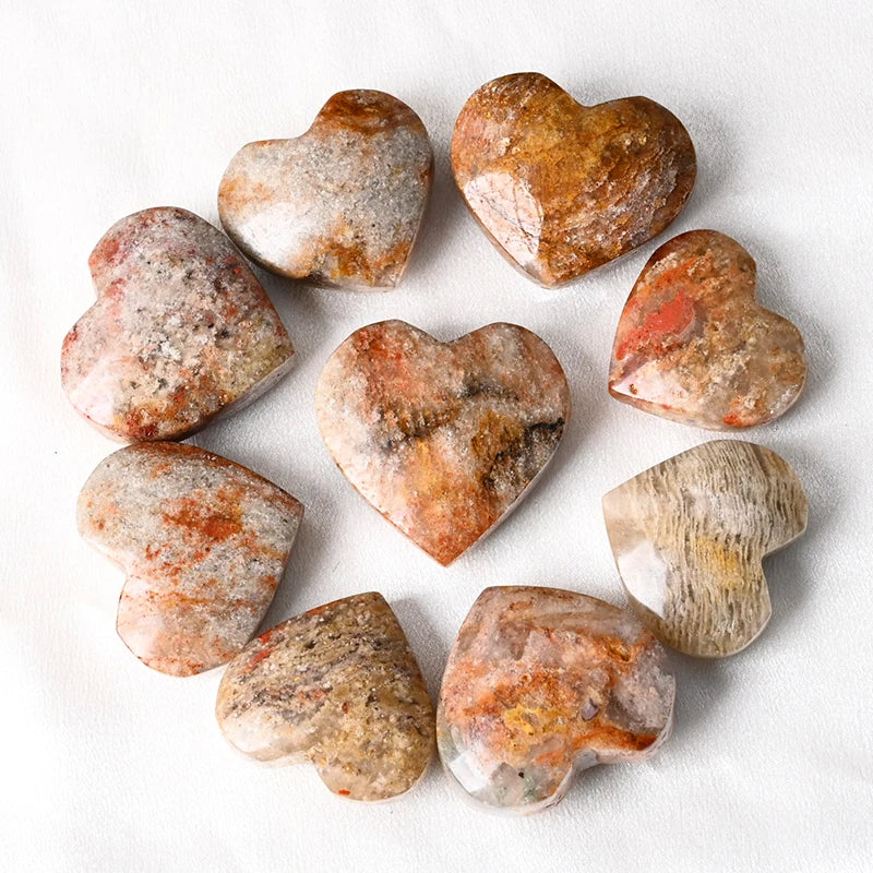 Natural Melaleuca Garden Quartz Heart Palm Stone for Crystal Healing and Decoration