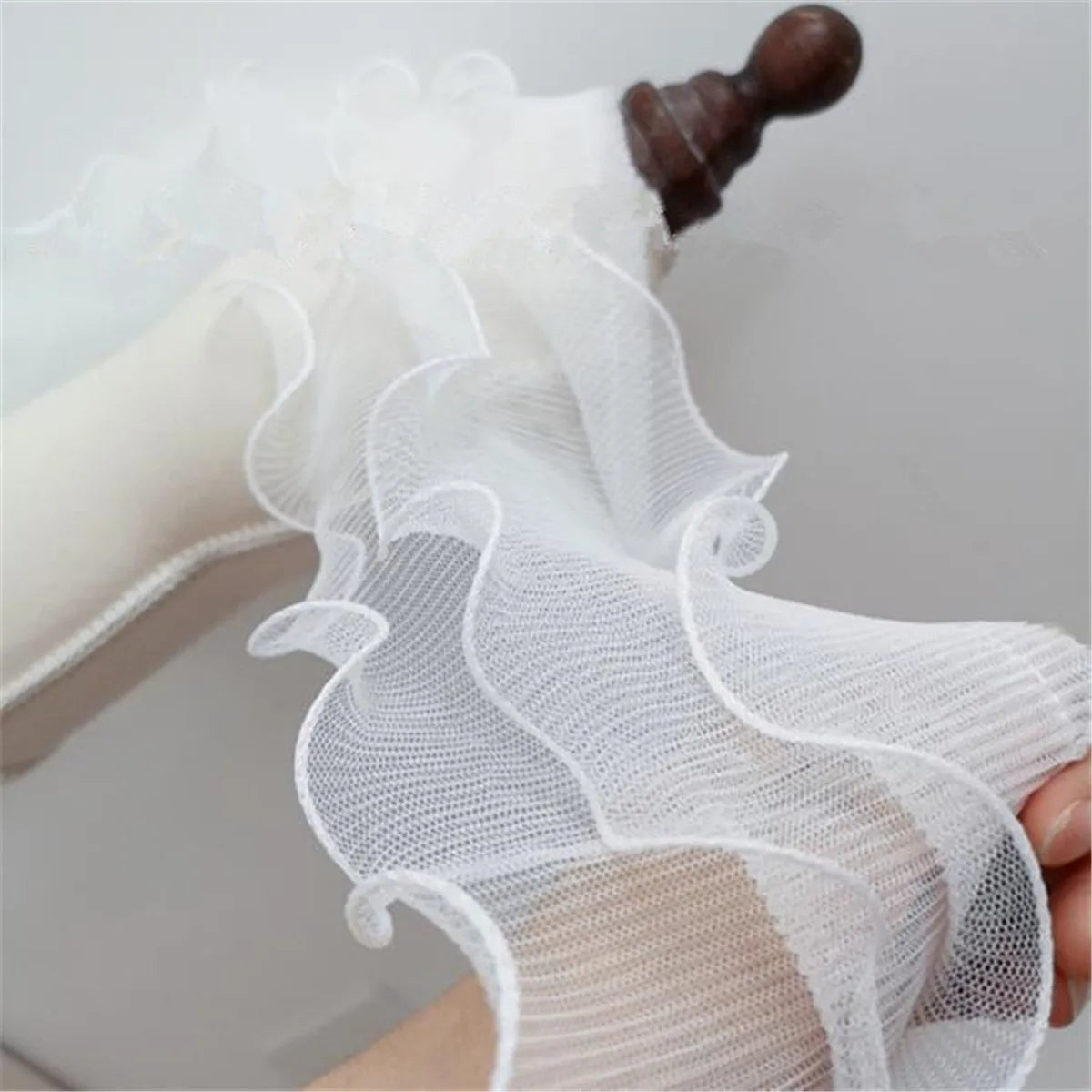 50cm White Ruffle Lace Trim 3 Layer Pleated Ribbon Fabric DIY Sewing Craft 4.72'' Width