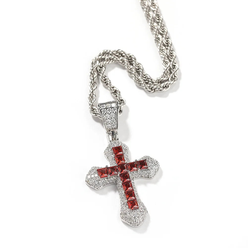 Wholesale Custom Twist Chain Luxury Hip Hop Diamond Stainless Steel Cross Pendent Silver Moissanite Jewelry Necklace