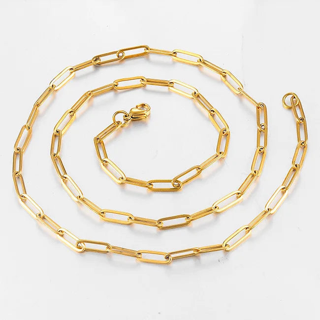 Wholesale 4 6 8 10 MM 18 Inches GOLD Plated Paper Clip Chain Necklace Stainless Steel Paperclip Chain Bracelet Necklace