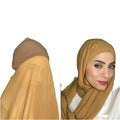 2021 New Underscarf Custom Plain Instant Chiffon Hijab With Inner Jersey Bonnet Caps Headscarf Long Satin  Shawl Scarf