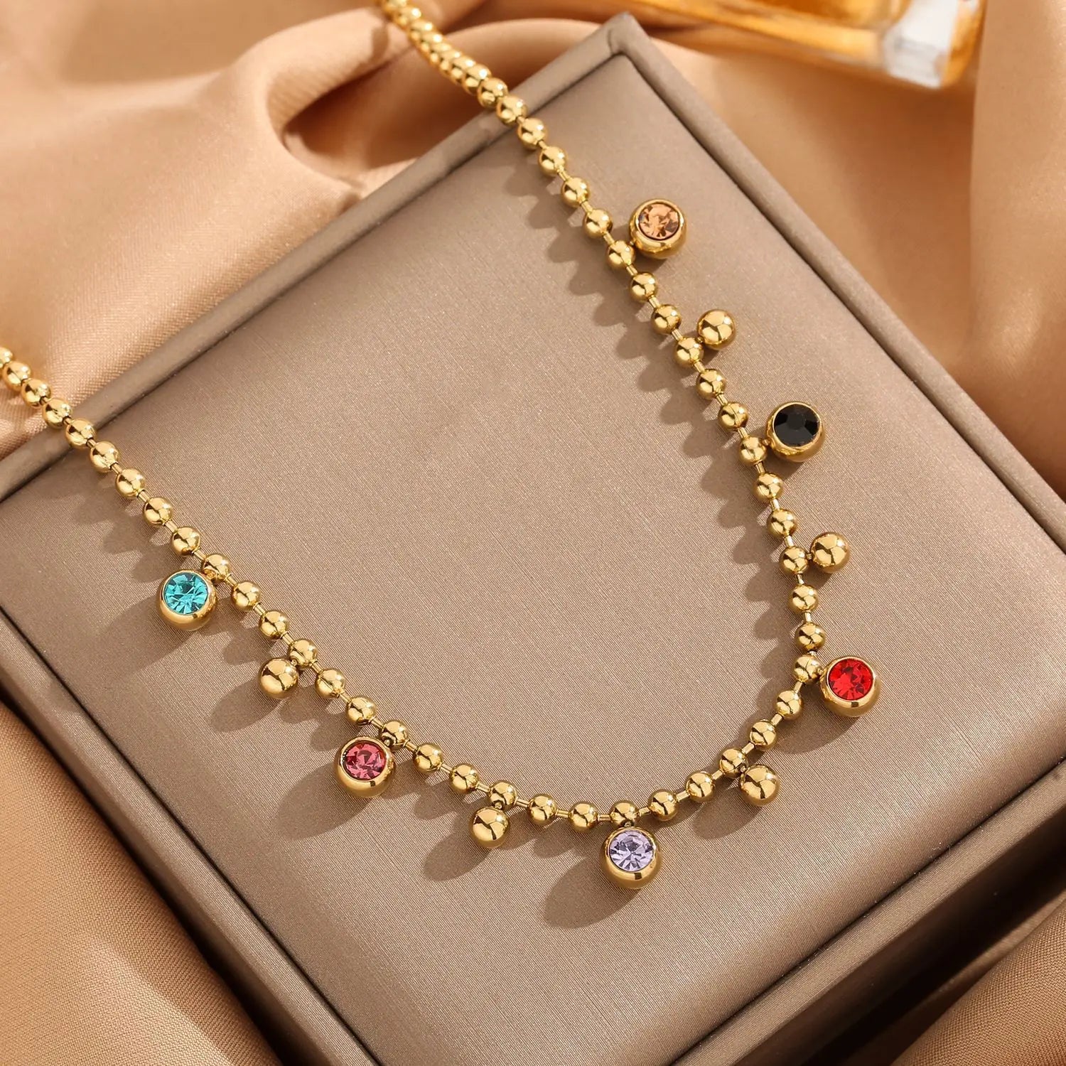 2025 Fashion Zircon Beaded Necklace Stainless Steel Necklace 18K Gold Plated Waterproof Jewelry Lucky Necklace for Women Girls