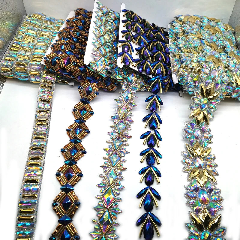 Iron on Rhinestone Costumes Trimming Glitter Gems Rhinestone Appliques Trims for Caribbean Carnival Events 2025
