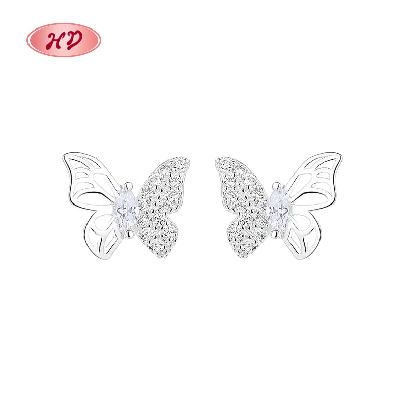 Charming Wholesale Women's AAA Zirconsilver Fashion Jewelry Girls butterfly Earrings Silver Stud Earrings