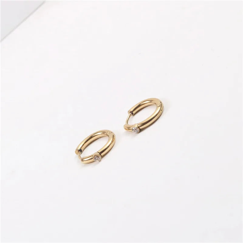 Fenny 18K PVD Plated Wholesale Waterproof  High End Stylish Permanent Simple Diamond Stainless Steel Huggie Earring for Women