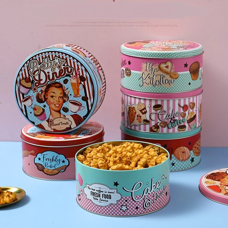 American Large Biscuit Tin Box Cookie Snowflake Pastry Candy Packaging Box Home Cake Dessert Empty Metal Can Storage Box