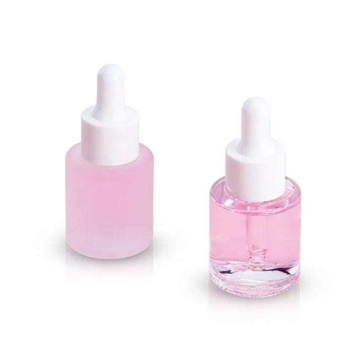 20ml Essential Oil Serum Flat Shoulder Frosted Clear Glass Dropper Bottle with Pipette Screen Printed Custom Logo 100pcs