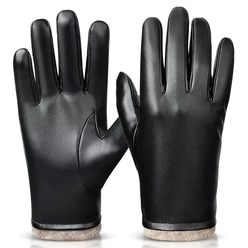 Sample Support Autumn Winter Thermal Gloves PU Leather Windproof Water-Repellent Knitted Soft Business Outdoor Style for Men