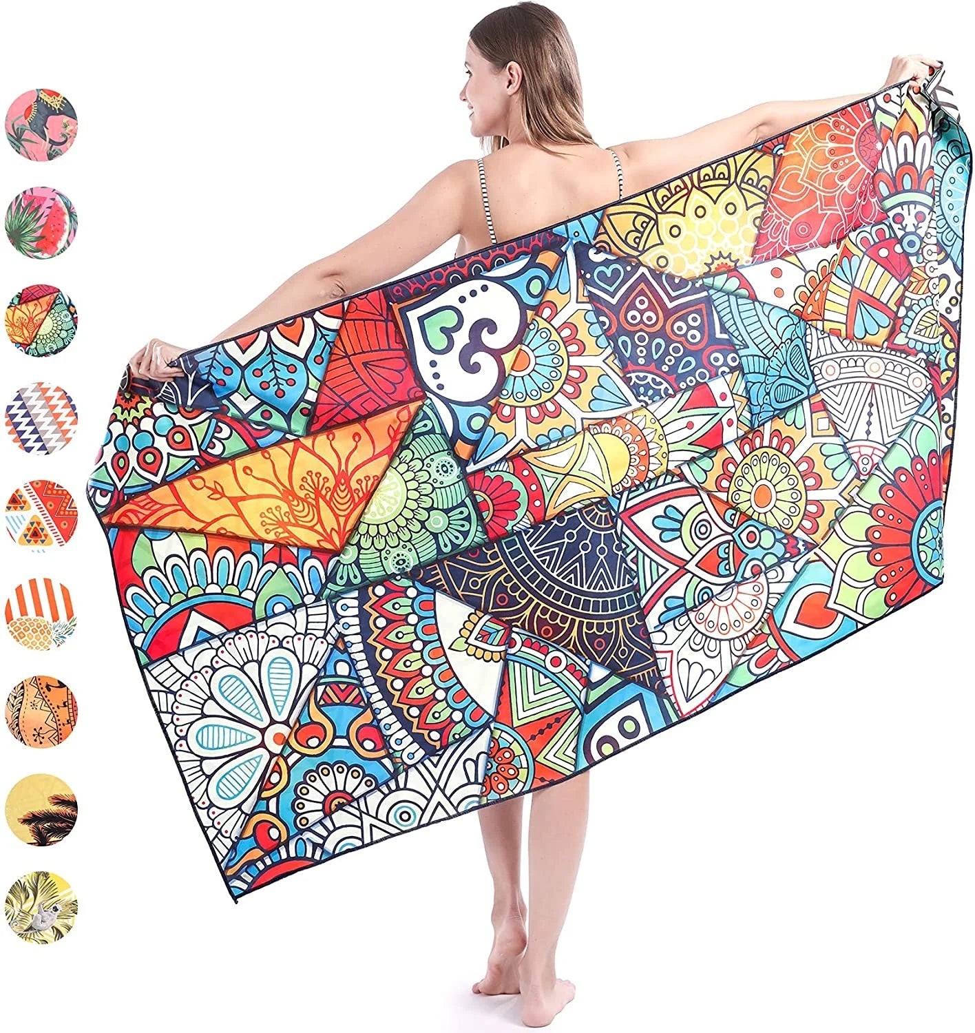 Promotional Bottle Recycled 80 Polyester 20 Polyamide Toalha De Praia Microfiber Beach Towel with Travel Bag