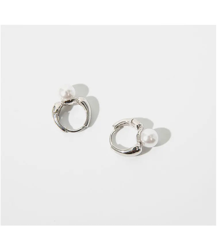 S925 Sterling Silver Plated Huggie Earrings Trendy Gold-Plated Pearl Studs with Zircon Female Jewelry