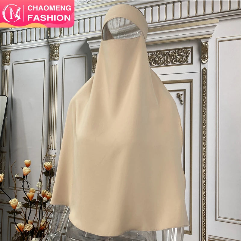 2233# 12 Colors Solid Color Ramadan Arab Prayer Khimar Muslim Women Hijab Niqab Islamic Simple Face Cover Scarf