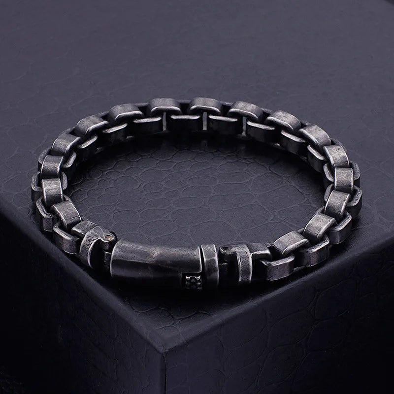 Wholesale Hip Hop Jewelry Vintage Black Customized Stainless Steel 9MM Rounded Box Chain Bracelet for Men