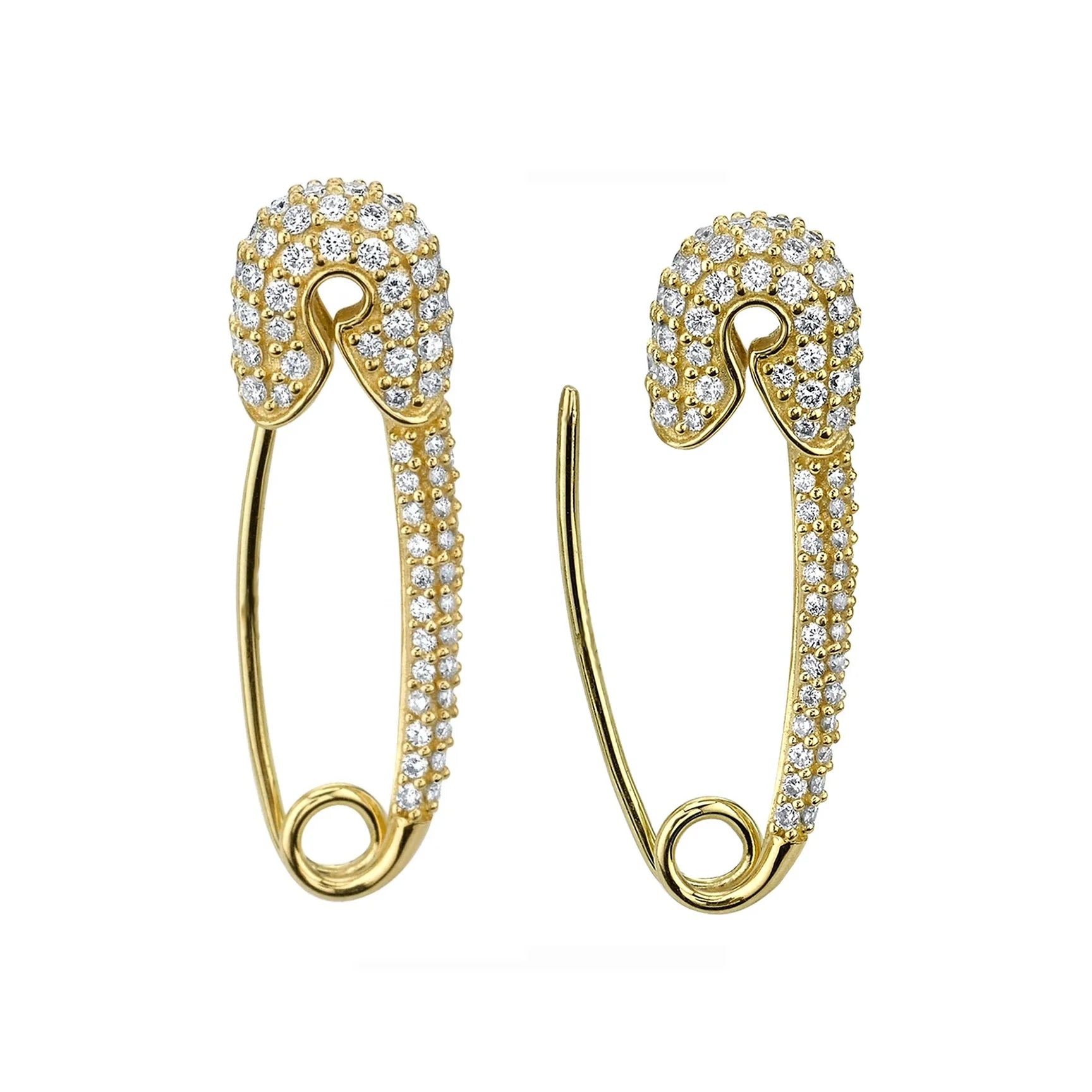 LOZRUNVE 925 Sterling Silver Fashion Unique Medium Pave Diamond CZ Safety Pin Earring Wholesale