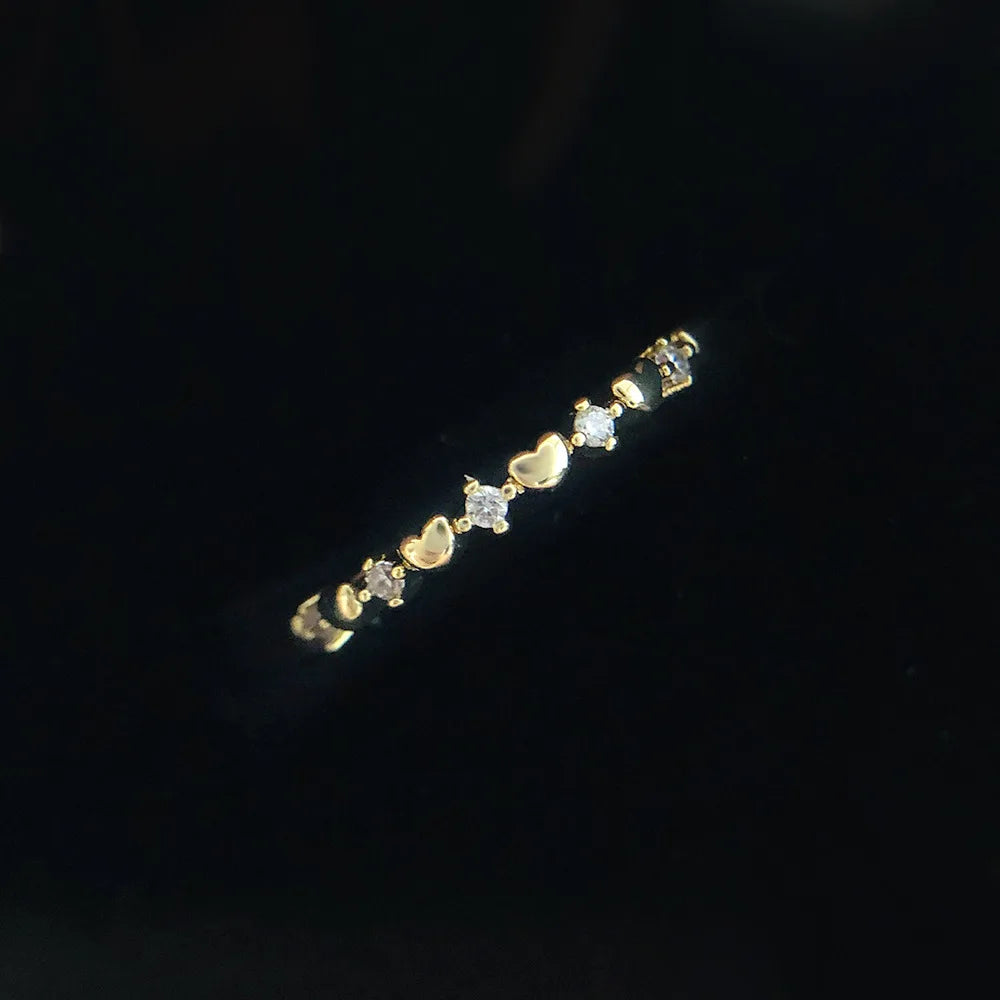 Fashion Gold Plated Heart Shaped Zircon Ring Exquisite Small Heart Zircon Thin Ring for Women