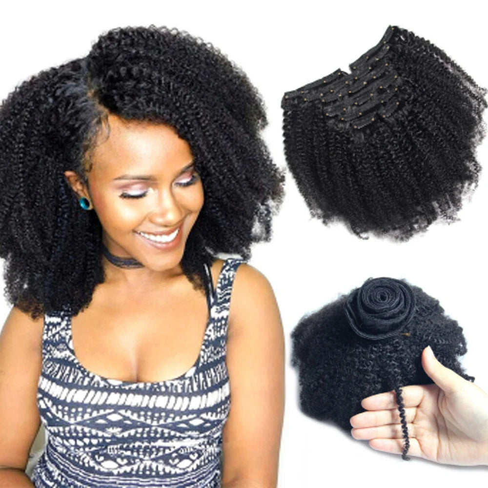 Natural Color Afro Kinky Curly Human Hair Clip in Extensions 100% Human Hair Clips Extensions Curl Hair Clip Ins Extensions