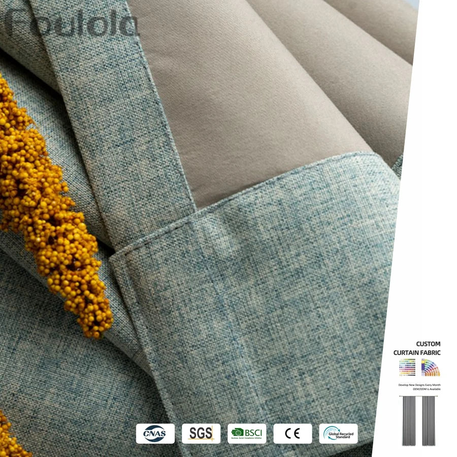 Factory Supply Blackout Turkish TPU Lamination Artowrk Blackout Luxury Linen Curtains for the Living Room