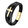 Hot Selling Fashion Cross Jewelry Wholesale Stainless Steel Multi-layer Braided Leather Bracelet