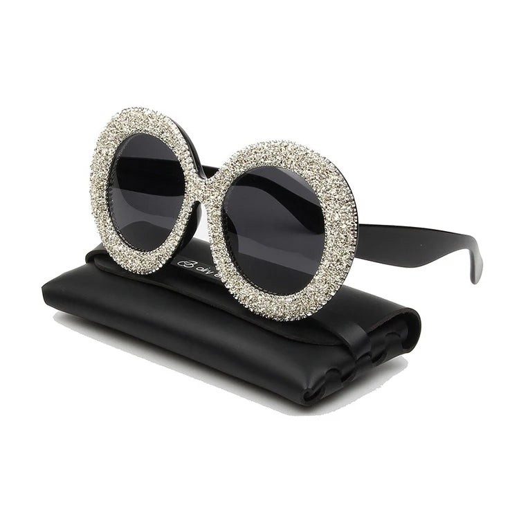 2025 Wholesale Shades Trendy Sunglasses Uv 400 Oversized Round Diamond Women Bling Sun Glasses MegaBDM
