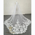 QUEENS GOWN Bridal Veil Delicate Fan Shape Flower Embroidery Lace Veil With Hair Comb Cathedral Length for Bride