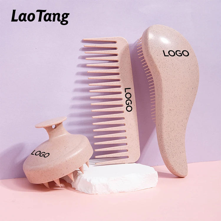 Wheat Straw Silicon Hair Comb Wide Tooth Scalp Massager Detangling Shampoo Brush Wet/Dry Hair Tool for Curly Home Salon Beauty