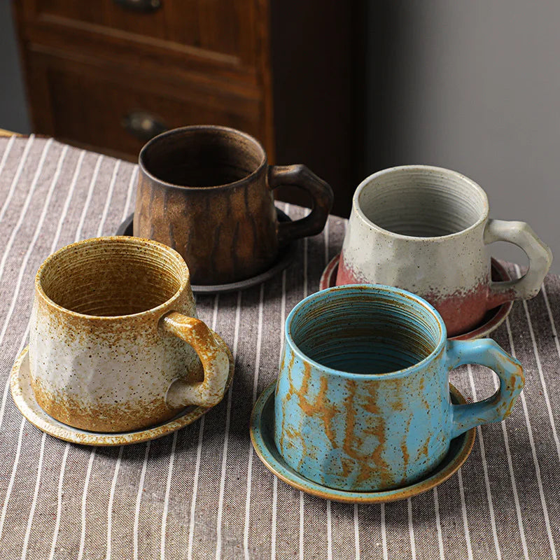 300ml British Retro Stoneware Speed Espresso Cup Creative Nordic Luxury Afternoon Ceramic Tea Cups and Saucer Sets