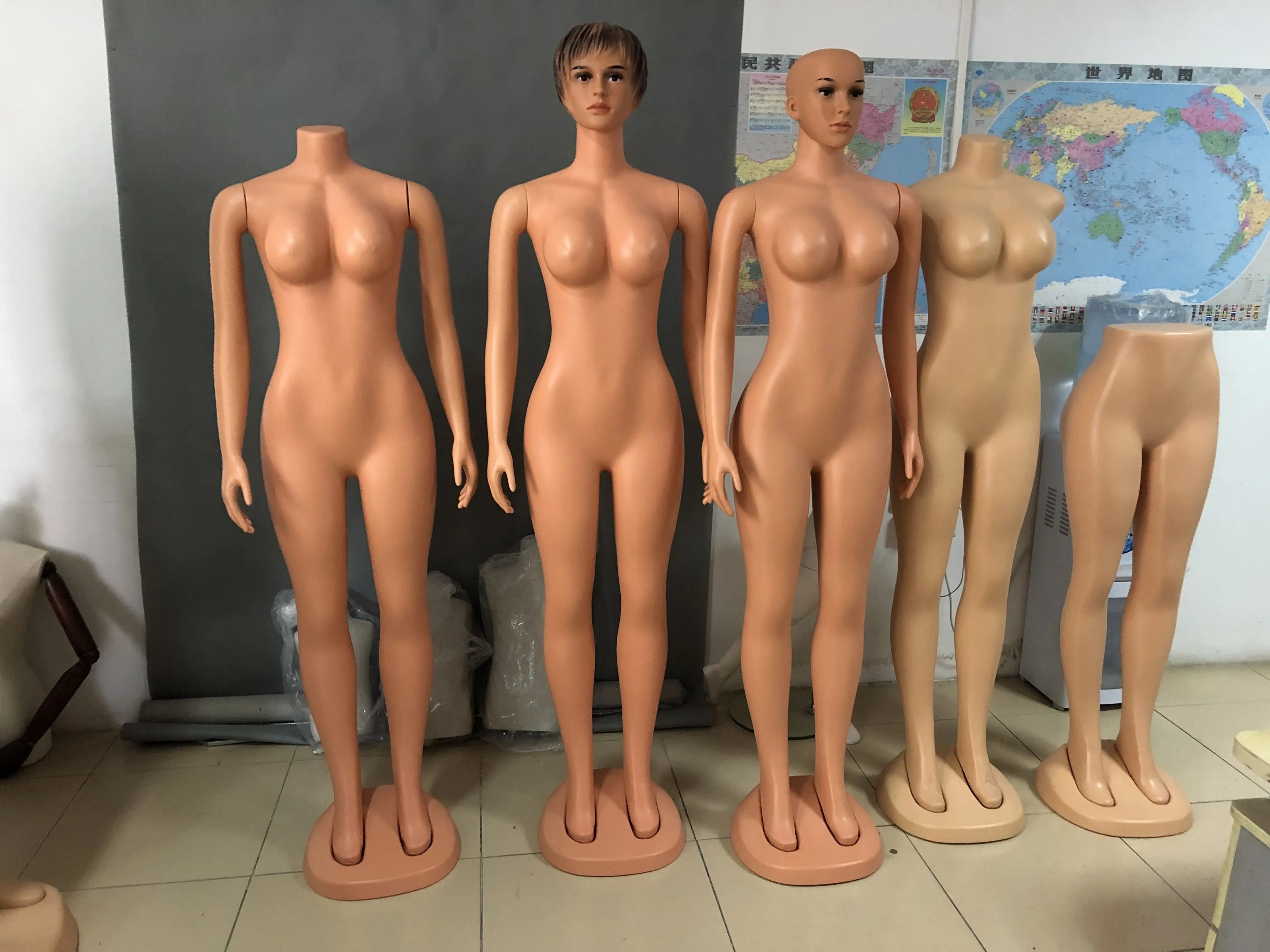 Hot Sale Plastic Full Body Big Bust Manikin Skin Color Female Headless Mannequin for Clothes Display