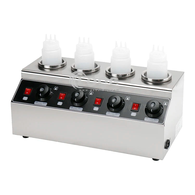 Pancake House Countertop 4 Compartment Food Topping Warmer Commercial Sauce Bottle Warmer with Squeeze Bottle
