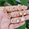 CZ8330 18K Gold Plated Brass Mini Star Moon Charm Pendants CZ Micro Pave Crescent Charms for Bracelet Earring Jewelry Making