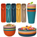 32 Pieces Set Unbreakable Kitchen Plastic Dishes Plates Bowls Dinner Cereal Cups Travel Camping Cutlery Set Dinnerware Set