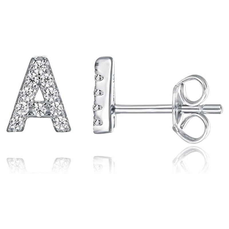 Fashion Custom 18K Gold Plated 925 Sterling Silver VVS Moissanite Diamond Letter Alphabet Initial Stud Earrings for Women Girls