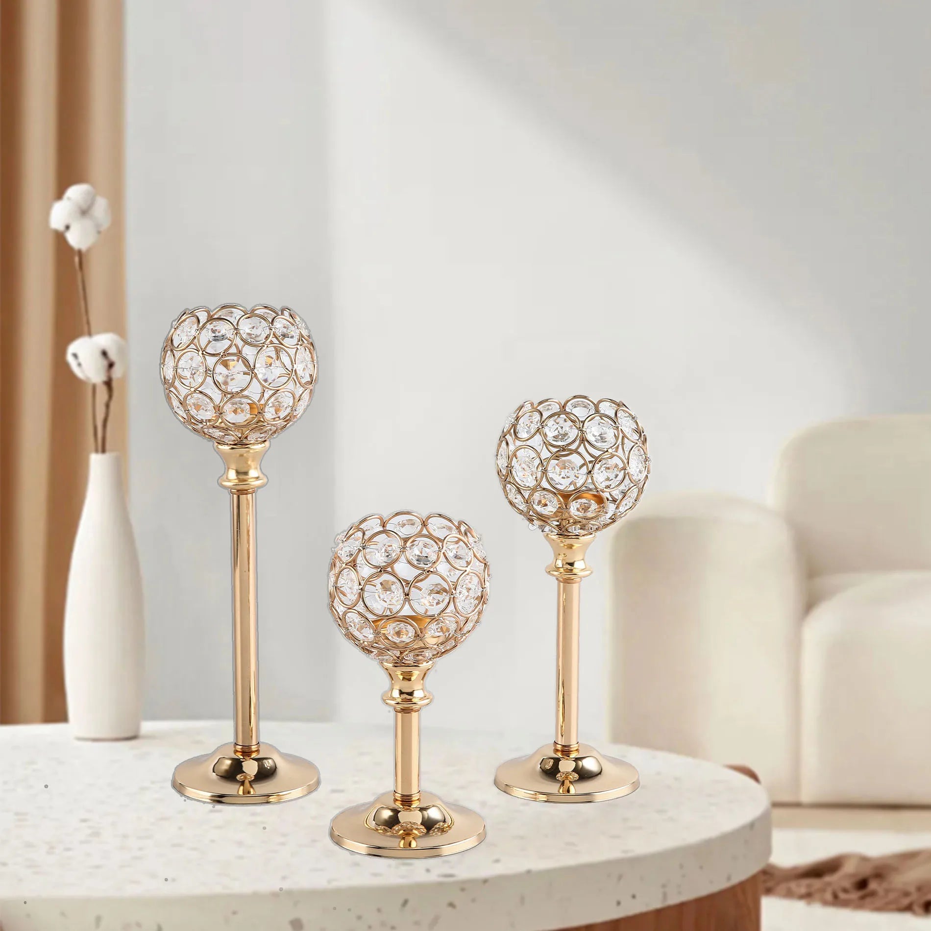 Home Decoration Crystal Candlestick Metal Gold Candle Holders