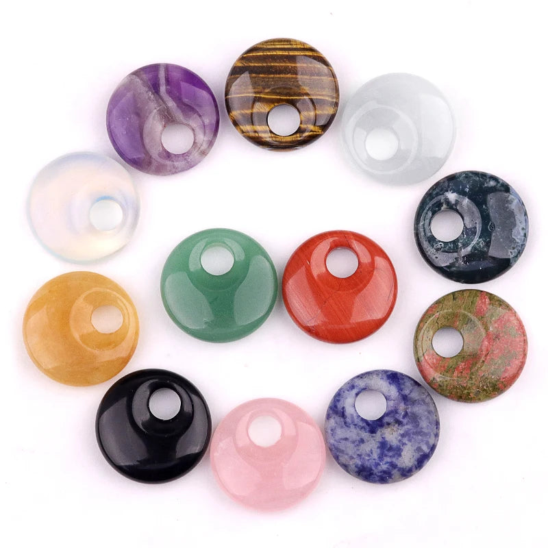 Fashion 30MM Pendant Natural Stone Round Shaped Crystal Healing Stone Charms Handicraft Decoration for Necklace Making As Gift