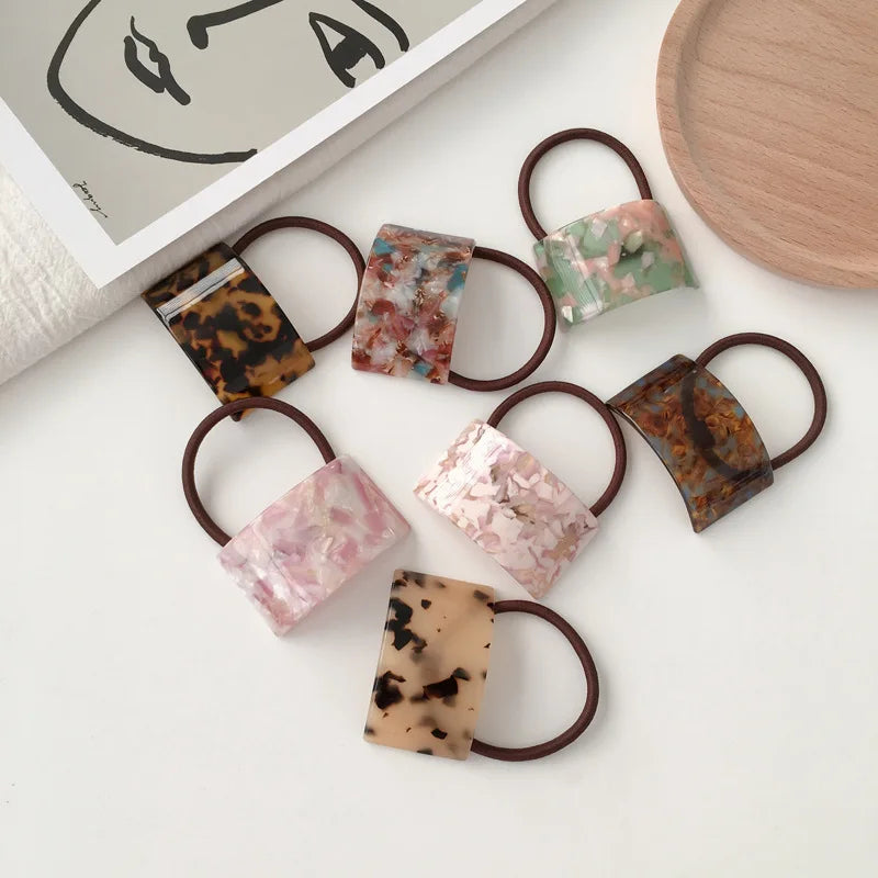 Wholesale Elastic Hair Band Hair Ties Acetate Elegant Square Rubber Bands for Women