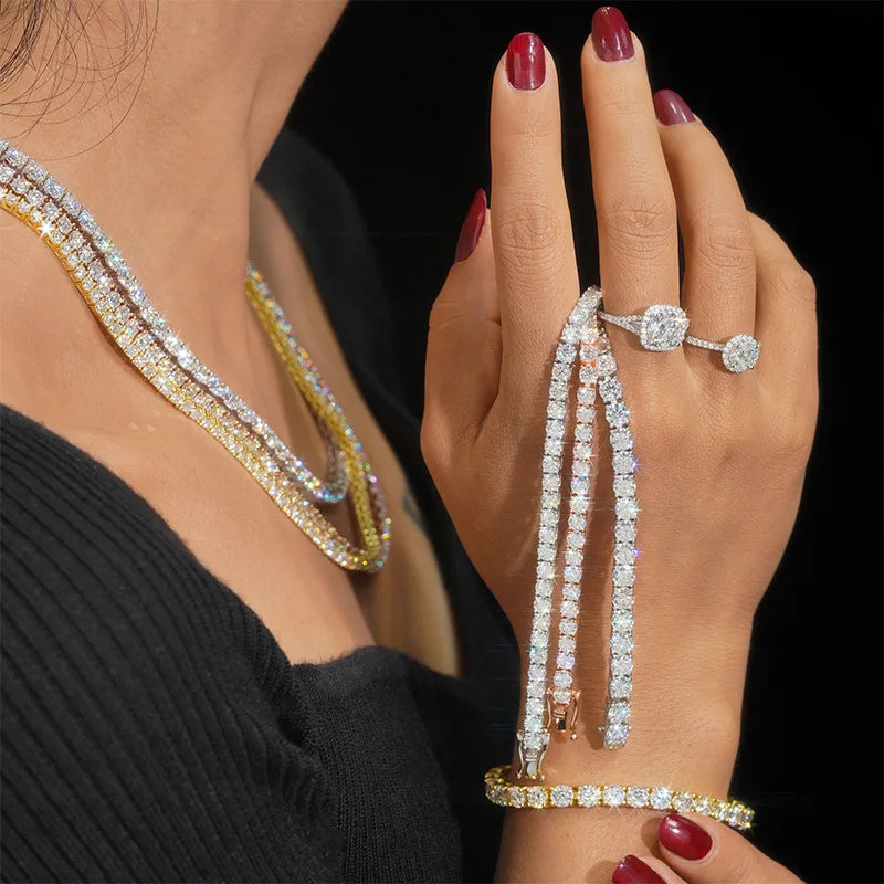 2-5mm 6-24inches Moissanite 925 Sterling Silver VVS Diamond Tennis Chain Bracelets  Necklace Women Men GRA Luxury Jewelry