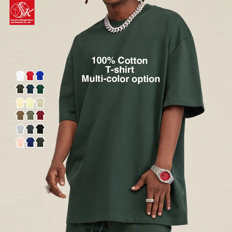 SK Heavy 260g 100% Cotton Men's Oversize T-shirt Custom Printed Embroidery round Neck with Shoulder Foam O-Neck Blank T-shirt MegaBDM