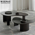 WISEMAX FURNITURE Minimalist Living Room Furniture Half Moon Shape Tea Table Black Plywood Top Wooden Base  Coffee Table