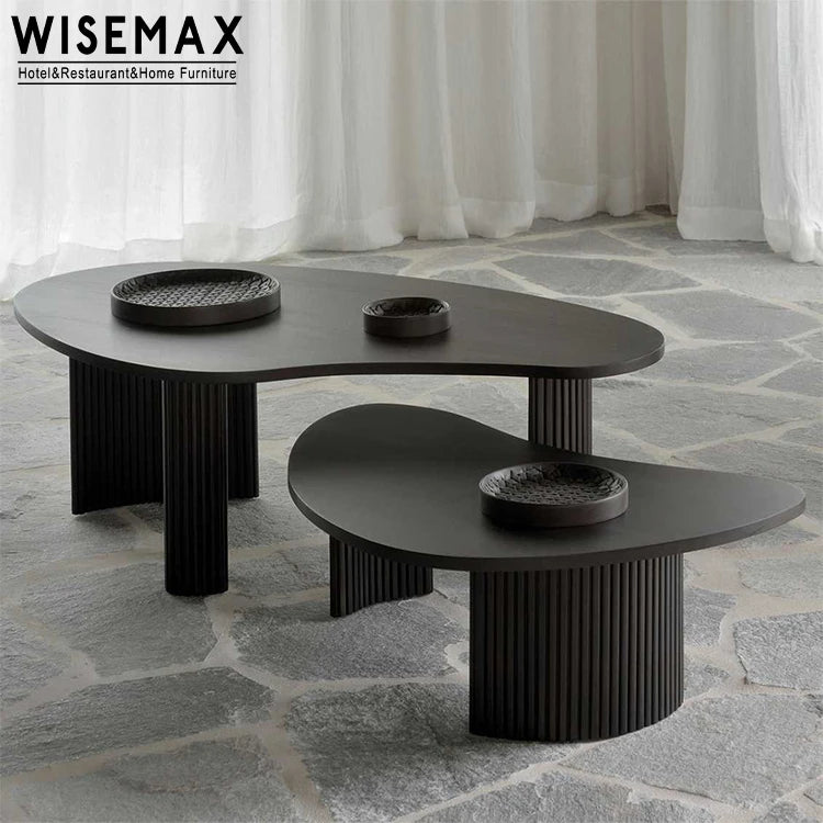 WISEMAX FURNITURE Minimalist Living Room Furniture Half Moon Shape Tea Table Black Plywood Top Wooden Base  Coffee Table