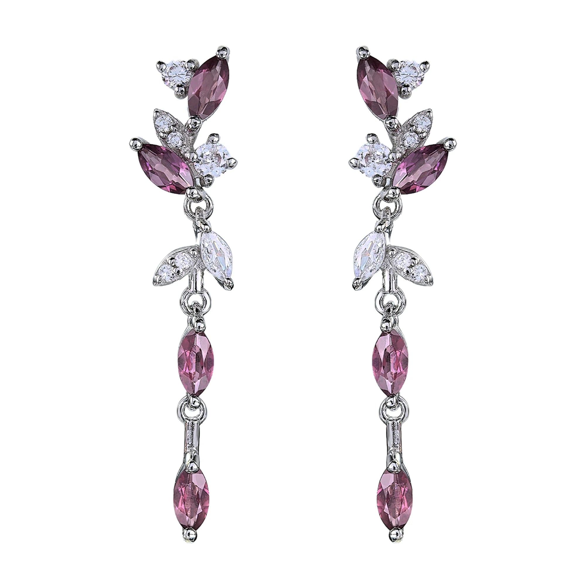 Elegant 925 Silver Jewelry Rhodium Plated Natural Pyrope Leaf Drop Earrings for Women Trendy Style for Wedding or Party