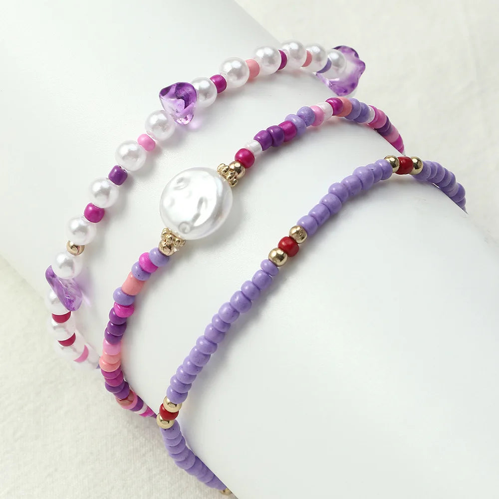 Handmade Boho 3 Piece Friendship Glass Seed Beads Plastic Pearl Bead Bracelet Sets Bead Bracelets Jewelry Beach