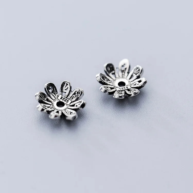10mm Antique 925 Sterling Silver Hollow Flower Loose Spacer Bead Caps for Diy Jewelry Making Findings
