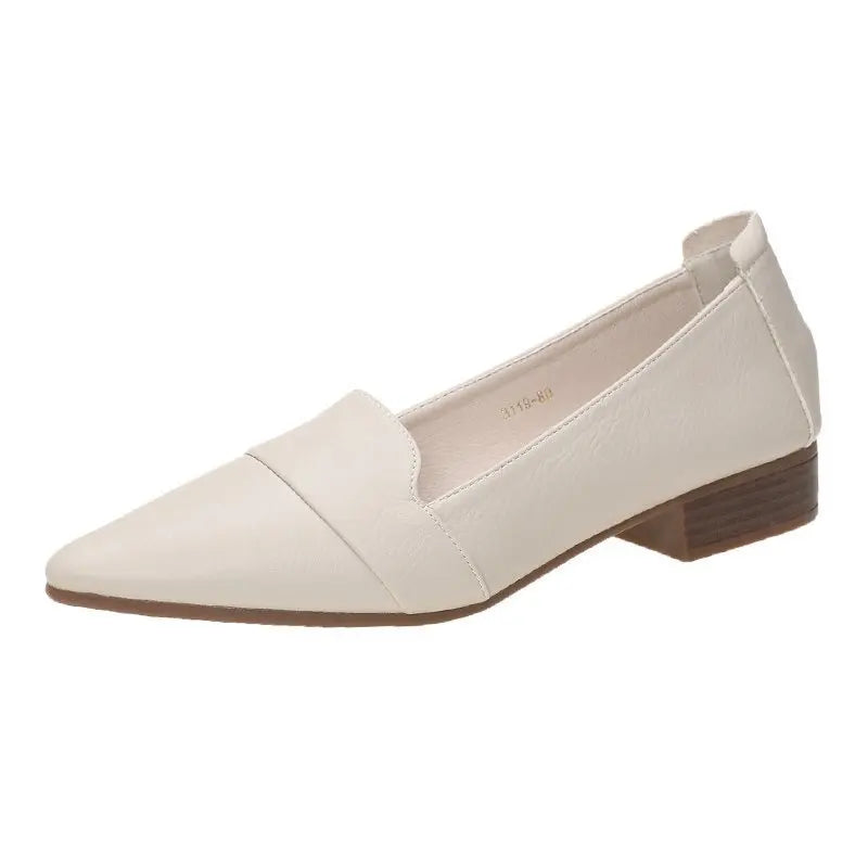 Single Shoes Women's Work Small Leather Shoes Thick Heel Summer New Women's Shoes Simple Pointed Toe Shallow Mouth Low Heel Soft