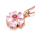 Copper Sweet Pink Crystal Flower Pendant Necklace Natural Stone 18K Rose Gold Plated Birth Month Flower Necklace