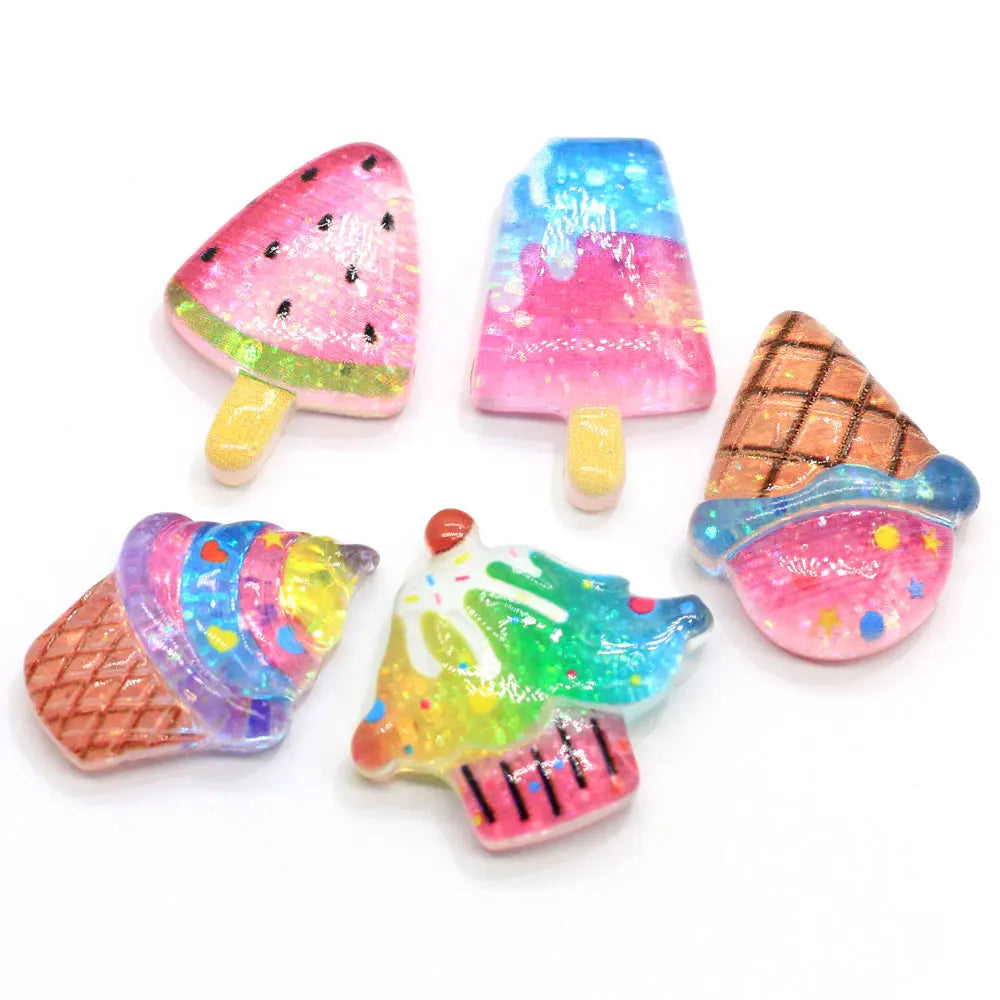 Glitter Colorful Fruit Flat Back Resin Cabochon Candy Watermelon Ice Cream Scrapbooking Crafts DIY Phone Deco Parts Accessories