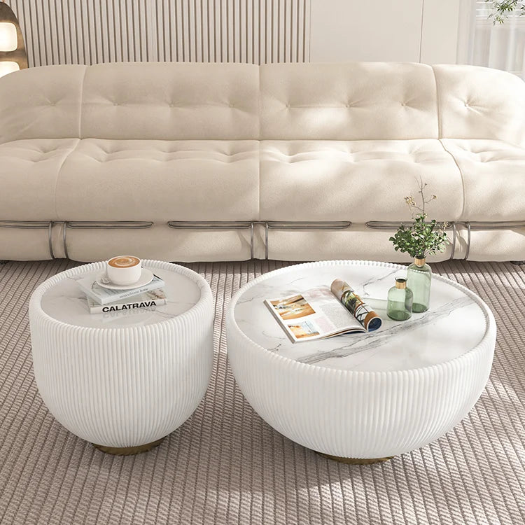 Modern Living Room Table Art Creative Tea Table Nordic Light Luxury Small Apartment Size Combination Round Leather Metal Durable