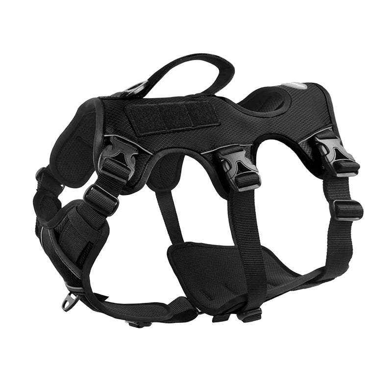 Custom Oxford Mesh Waterproof No Pull Handle POM Quick Release Buckle Tactical Dog Harness With Tracker Pocket
