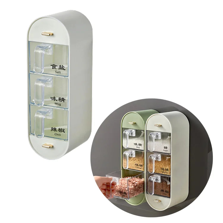 3 Layer Transparent Plastic Rectangle Punch-free Wall Mounted Seasoning Combination Box Spice Rack Storage Organizer