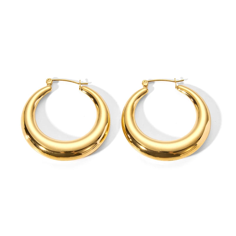 Wholesale Geometric Trendy Minimalist 316 Stainless Steel 18K PVD Plating Hollow CC Hoop Earrings Waterproof for Unisex