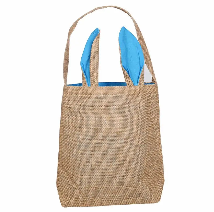 Easter Canvas Tote Bag for Kids Reusable Jute Burlap Bunny Baskets for Hunt Eggs Candy Party Supplies Large