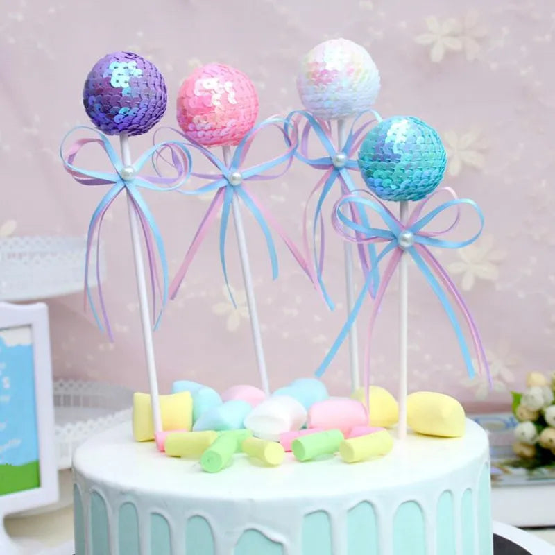 1pcs Sequin Bow Ball Cake Topper 22*4cm for Valentine's Day Christmas Thanksgiving New Year Birthday Festival Wedding Party
