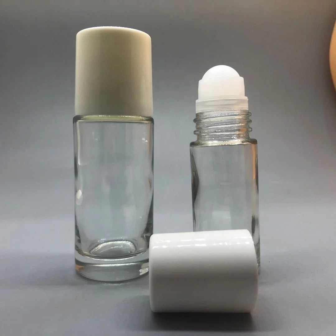 In Stock 30ml 1oz 50ml Cylinder Glass Roll on Deodorant Empty Bottle with Screen Printing Eco-friendly Recyclable